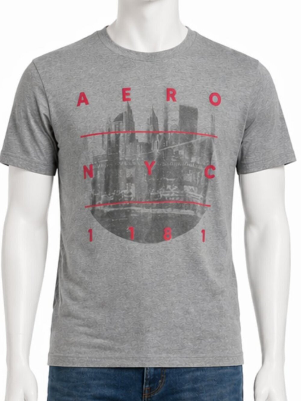 Aeropostale Men's Small T-Shirt NYC 1987 Gray Short Sleeve Crew Neck Graphic Tee